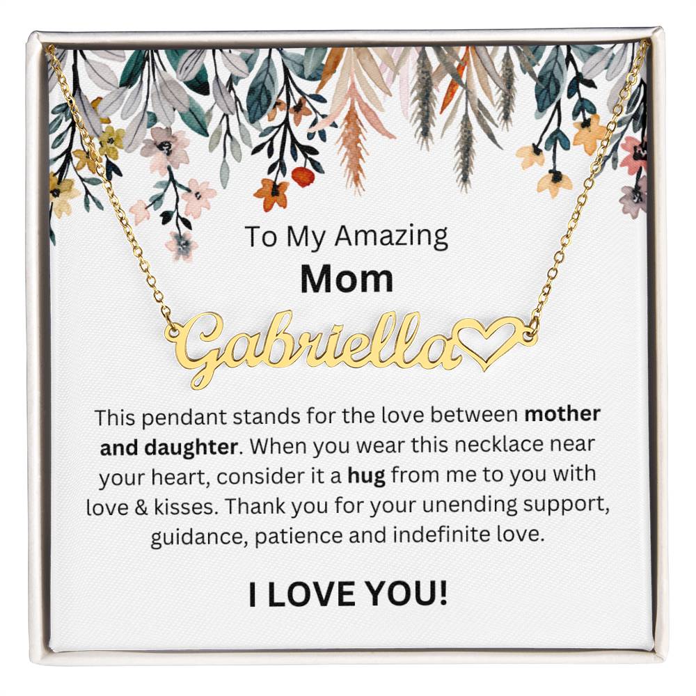 Lurve™ To Mom - Mother And Daughter, Hug Heart Name Necklace