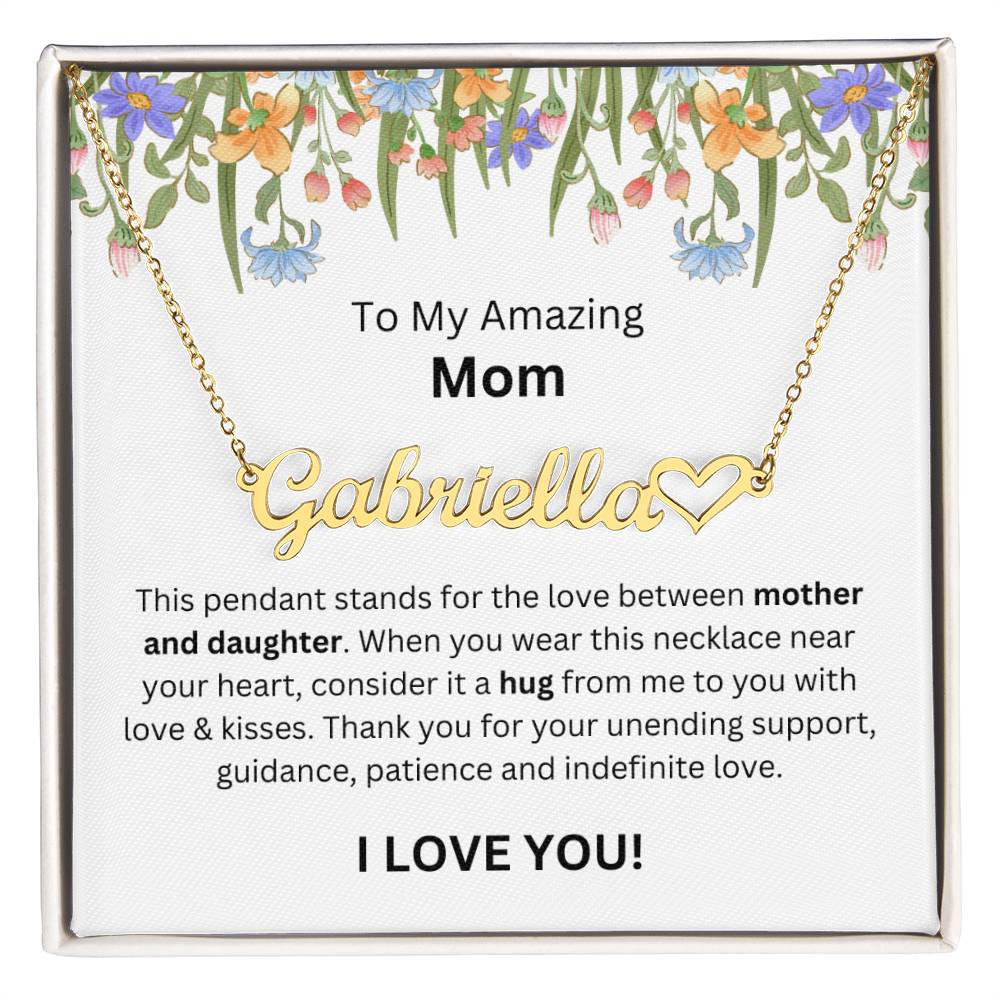 Lurve™ To Mom - Mother And Daughter, Hug Heart Name Necklace