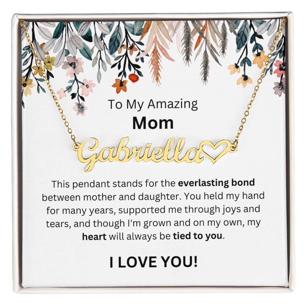 Lurve™ To Mom - Everlasting Bond, Heart, Tied To You Heart Name Necklace
