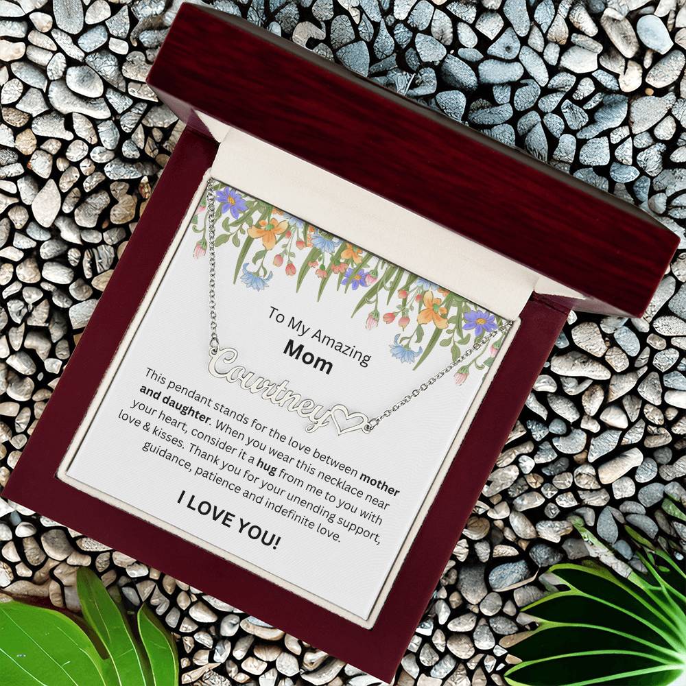 Lurve™ To Mom - Mother And Daughter, Hug Heart Name Necklace