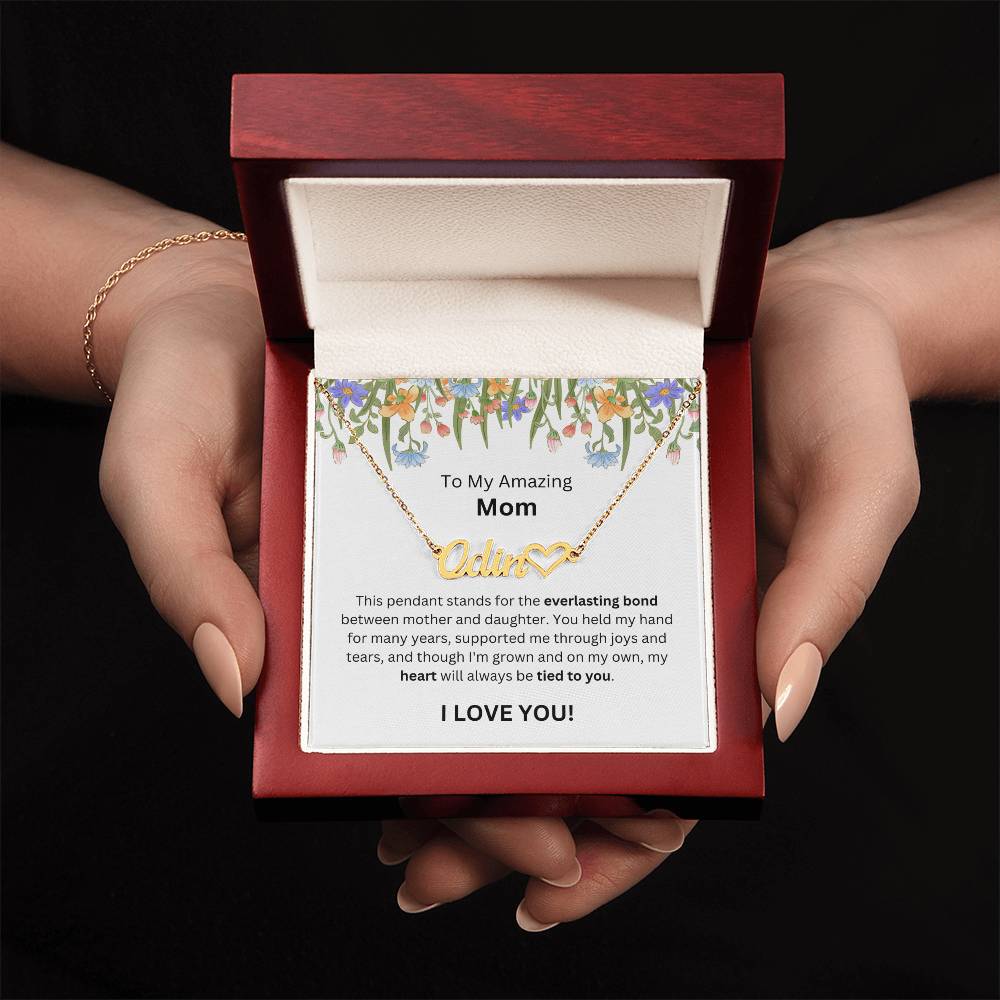 Lurve™ To Mom - Everlasting Bond, Heart, Tied To You Heart Name Necklace