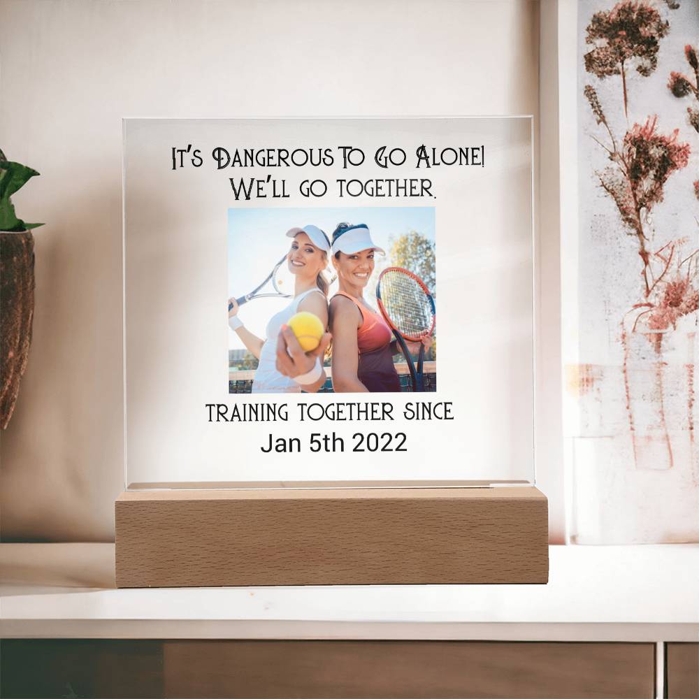 Best Friends Playing Tennis Training Acrylic Square