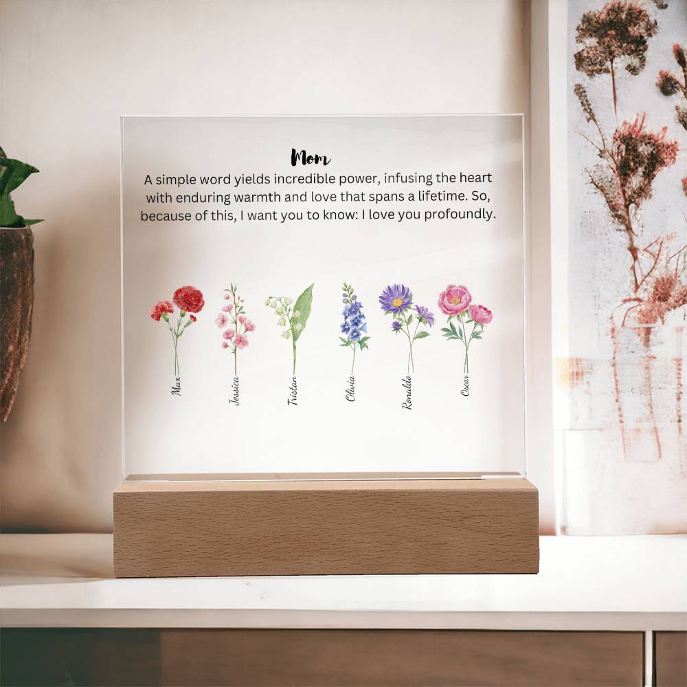 Mom Simple Words Yields Incredible Power 6 Names Acrylic Square
