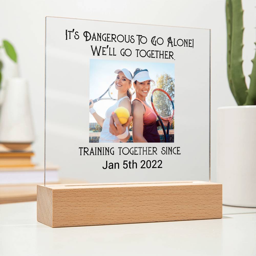 Best Friends Playing Tennis Training Acrylic Square