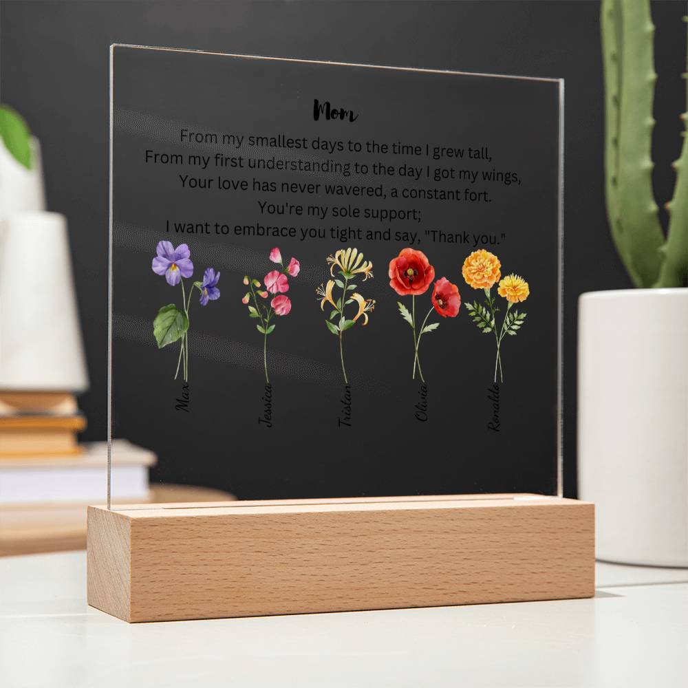 Mom Embrace You Tight 5 Names Acrylic Square