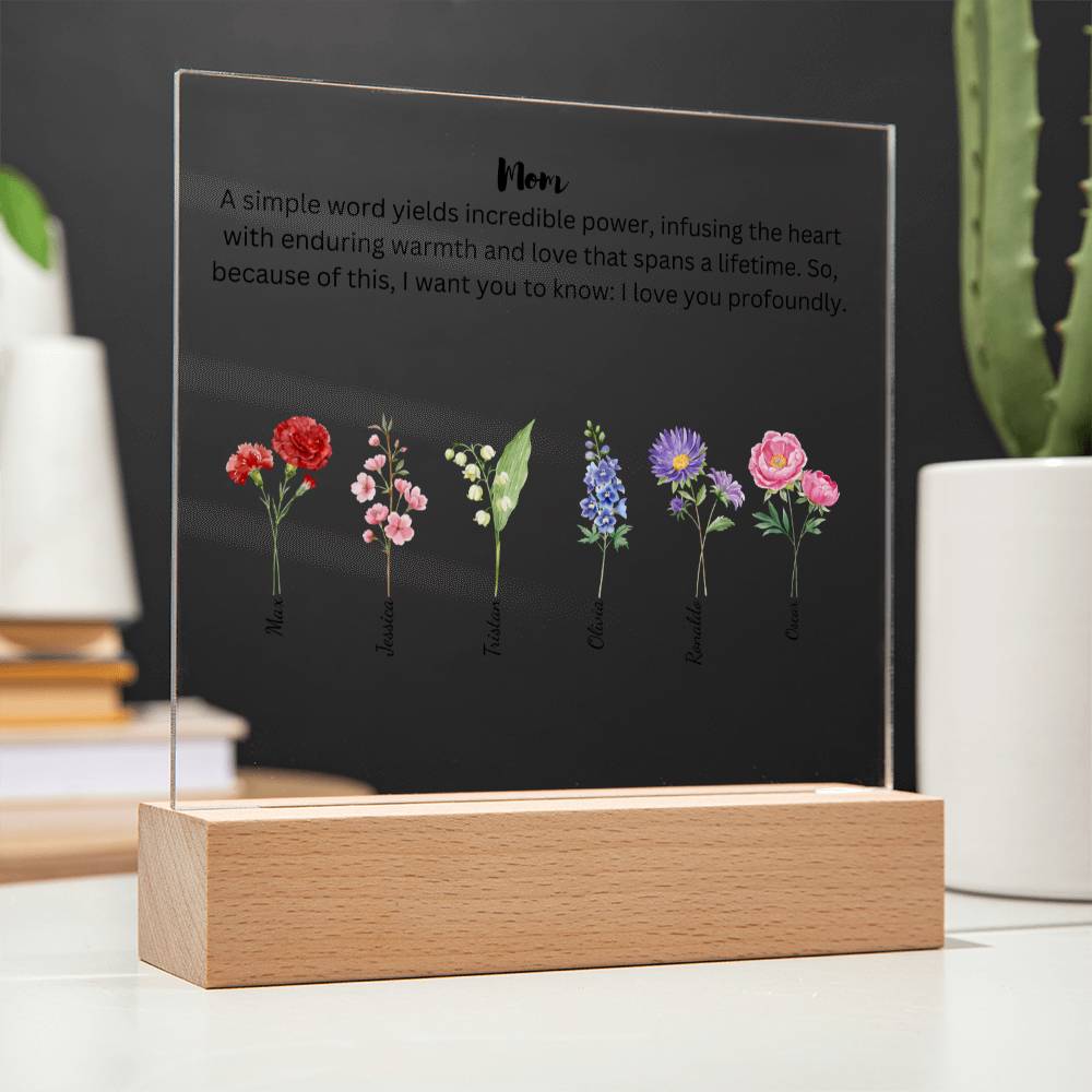Mom Simple Words Yields Incredible Power 6 Names Acrylic Square