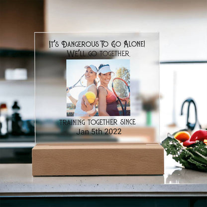 Best Friends Playing Tennis Training Acrylic Square