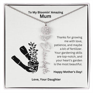Mum - Growing Me With Love Flower Name Necklace