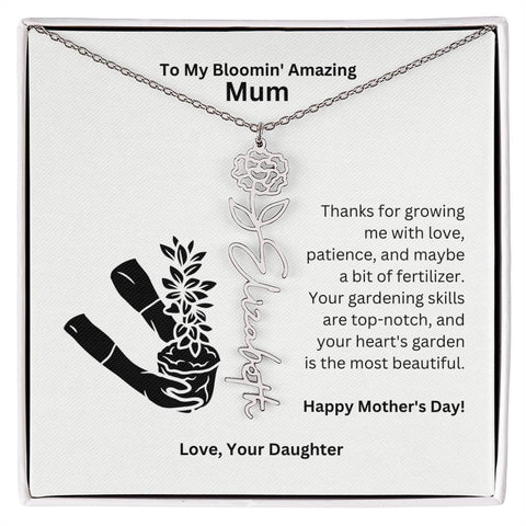 Mum - Growing Me With Love Flower Name Necklace