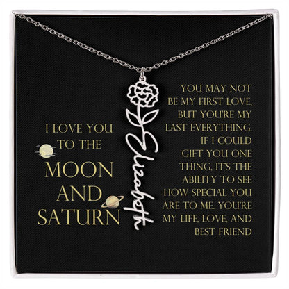 Love You To Moon and Saturn - My Heart Eternally Yours Flower Name Necklace