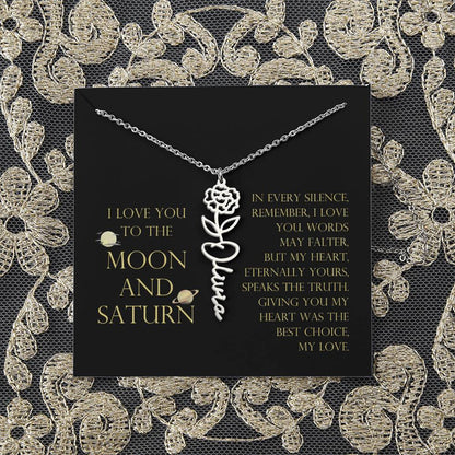 Love You To Moon and Saturn - My Heart Eternally Yours Flower Name Necklace