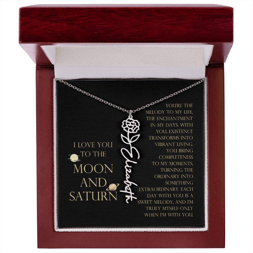 Love You To Moon and Saturn - You Bring Completeness Flower Name Necklace