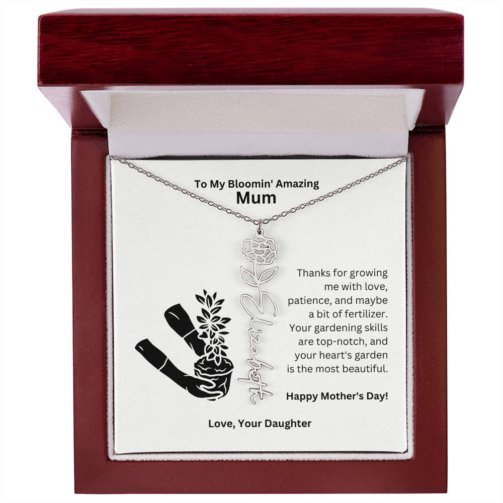 Mum - Growing Me With Love Flower Name Necklace