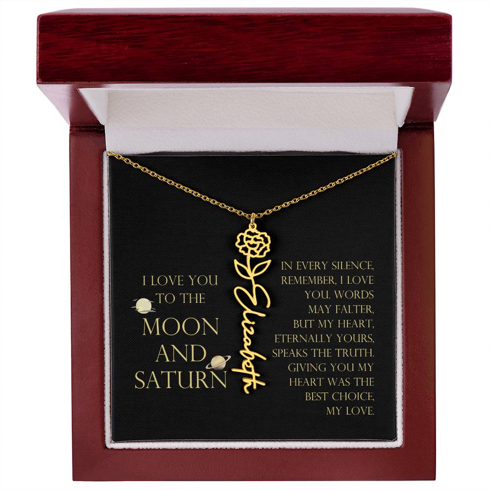 Love You To Moon and Saturn - My Heart Eternally Yours Flower Name Necklace