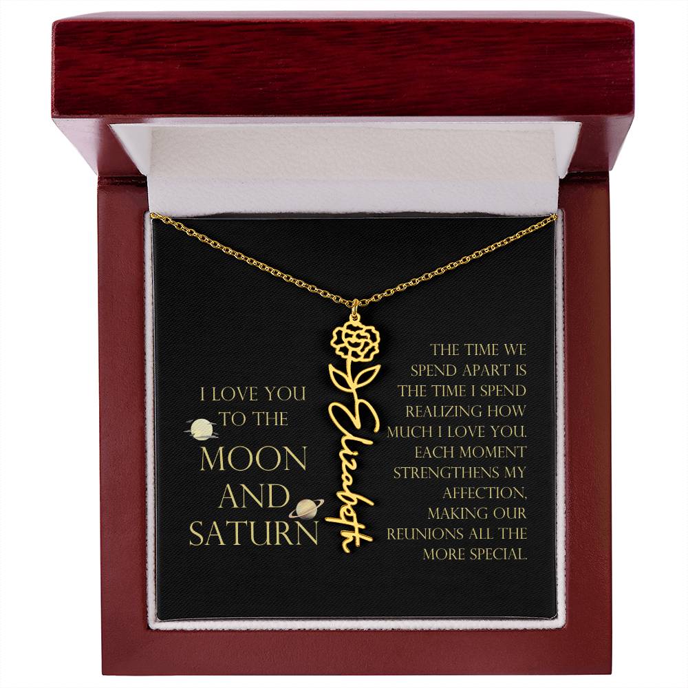 Love You To Moon and Saturn - Time Spend Apart, I Love You Flower Name Necklace