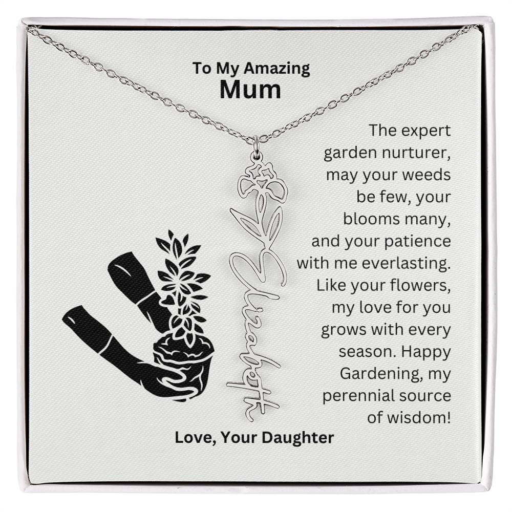 Mum - My love For You Grows With Every Season Flower Name Necklace