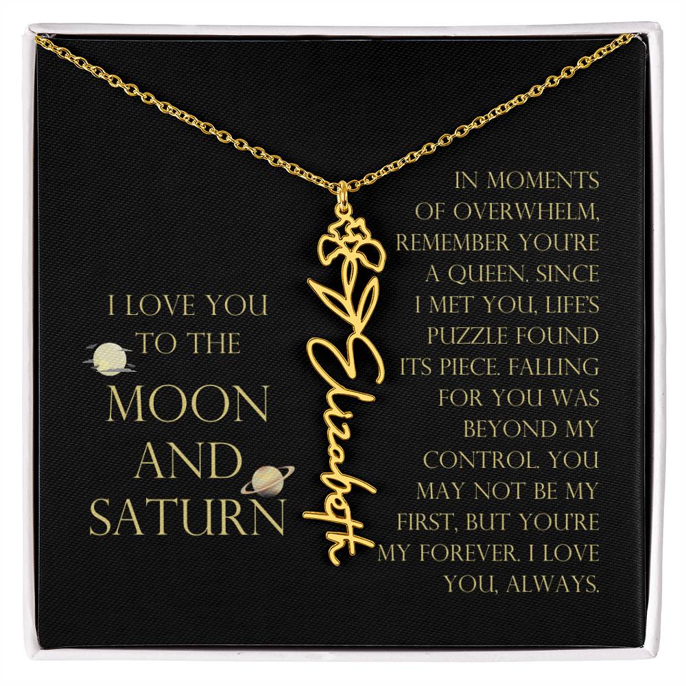 Love You To Moon and Saturn - Life's Puzzle Found It's Piece Flower Name Necklace