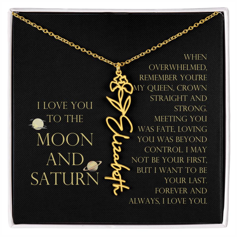 Love You To Moon and Saturn - Be Your Last Flower Name Necklace