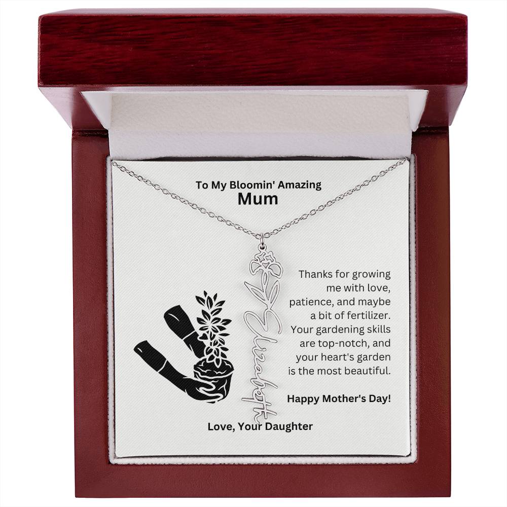 Mum - Growing Me With Love Flower Name Necklace