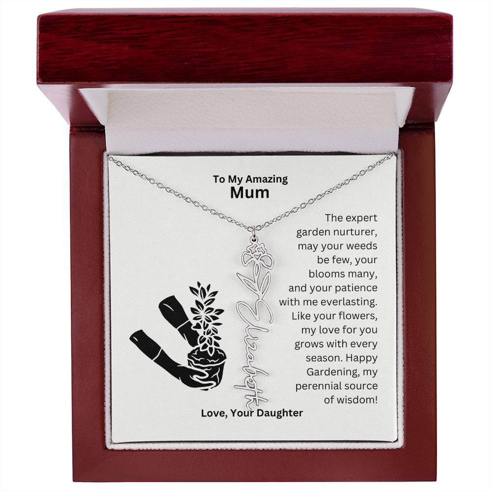 Mum - My love For You Grows With Every Season Flower Name Necklace