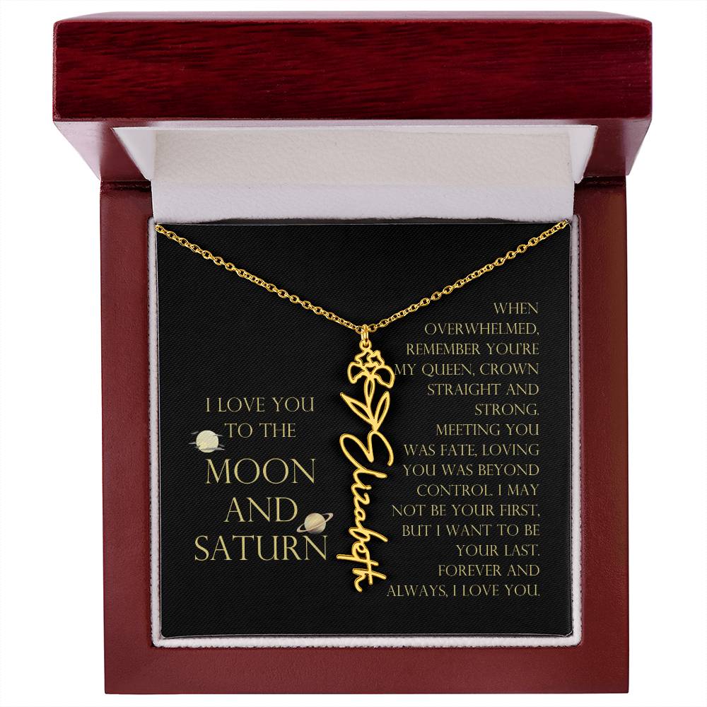 Love You To Moon and Saturn - Be Your Last Flower Name Necklace