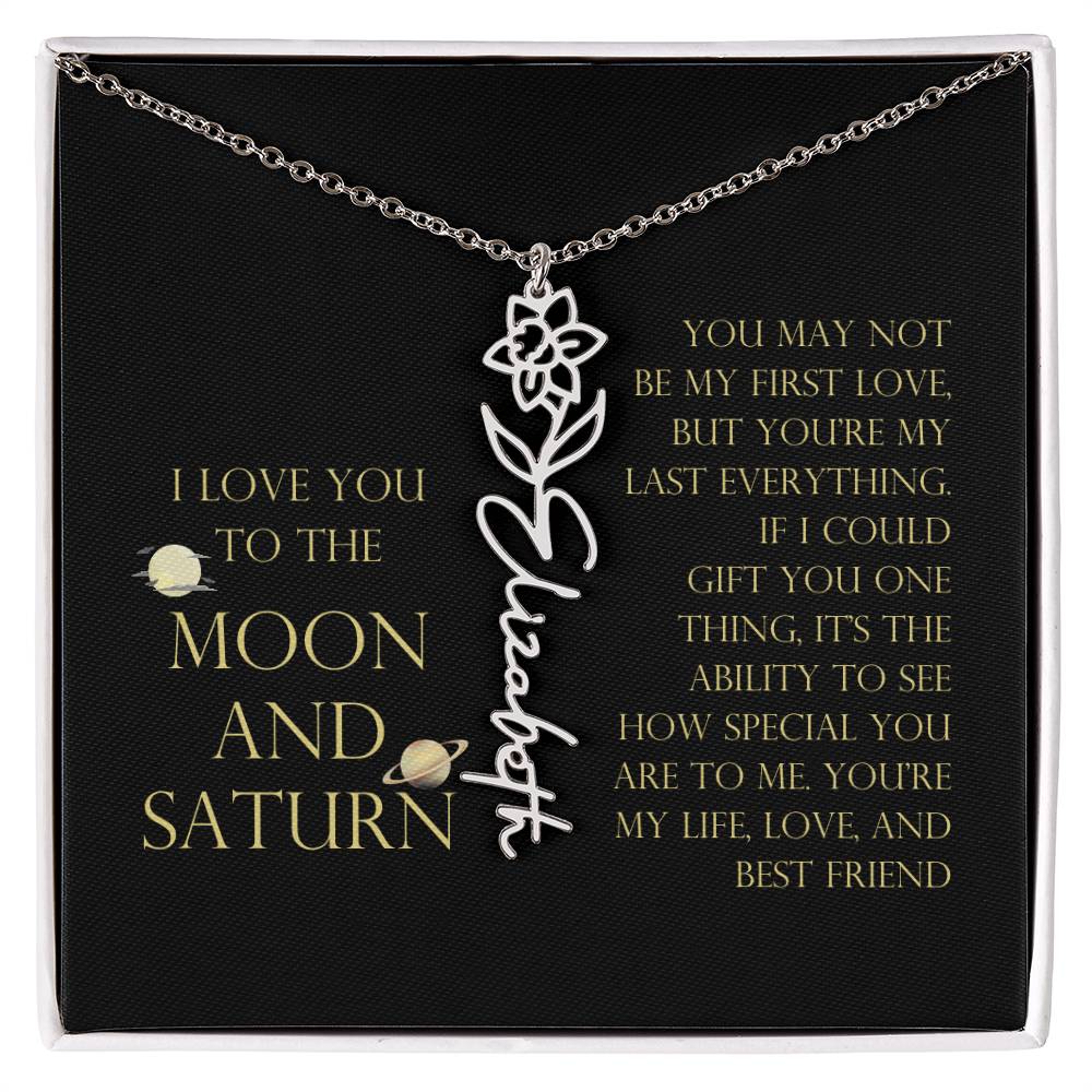 Love You To Moon and Saturn - My Heart Eternally Yours Flower Name Necklace