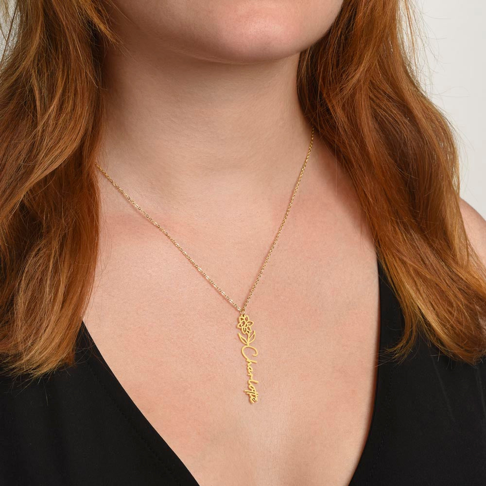 Love You To Moon and Saturn - My Heart Eternally Yours Flower Name Necklace