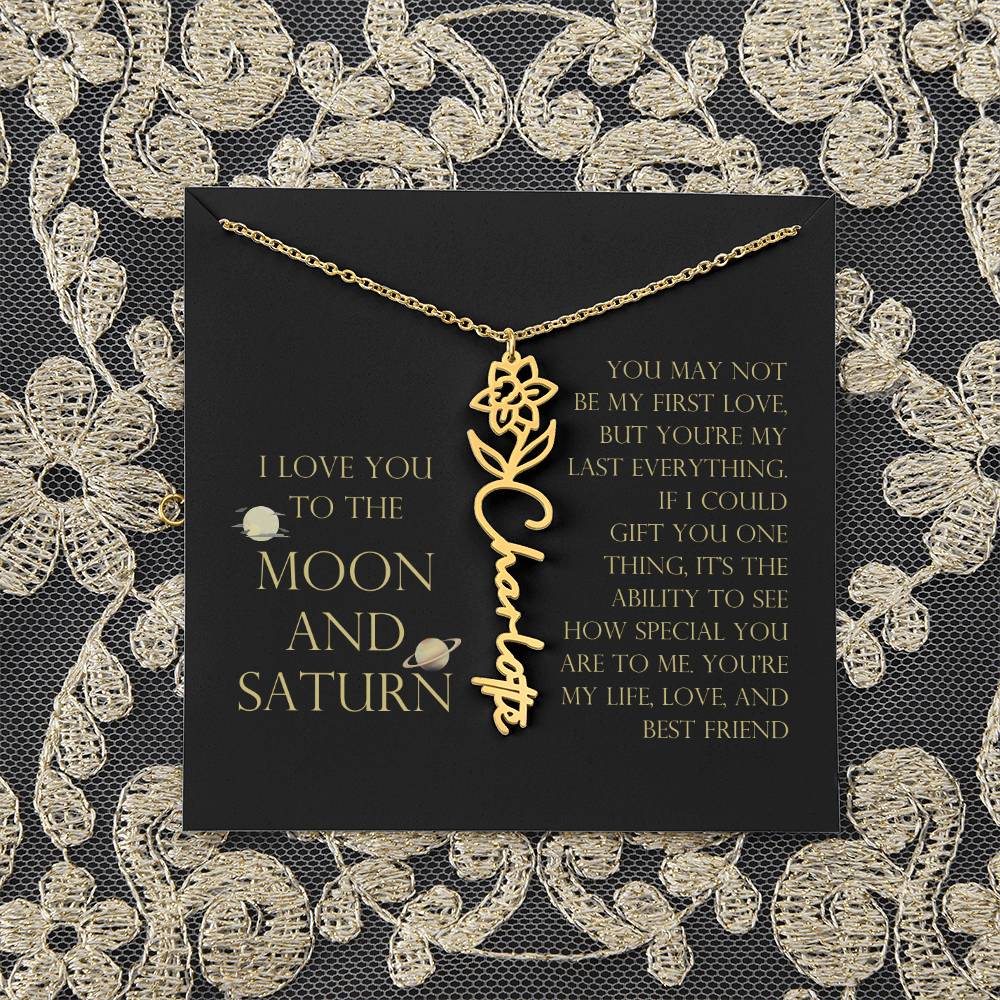 Love You To Moon and Saturn - My Heart Eternally Yours Flower Name Necklace