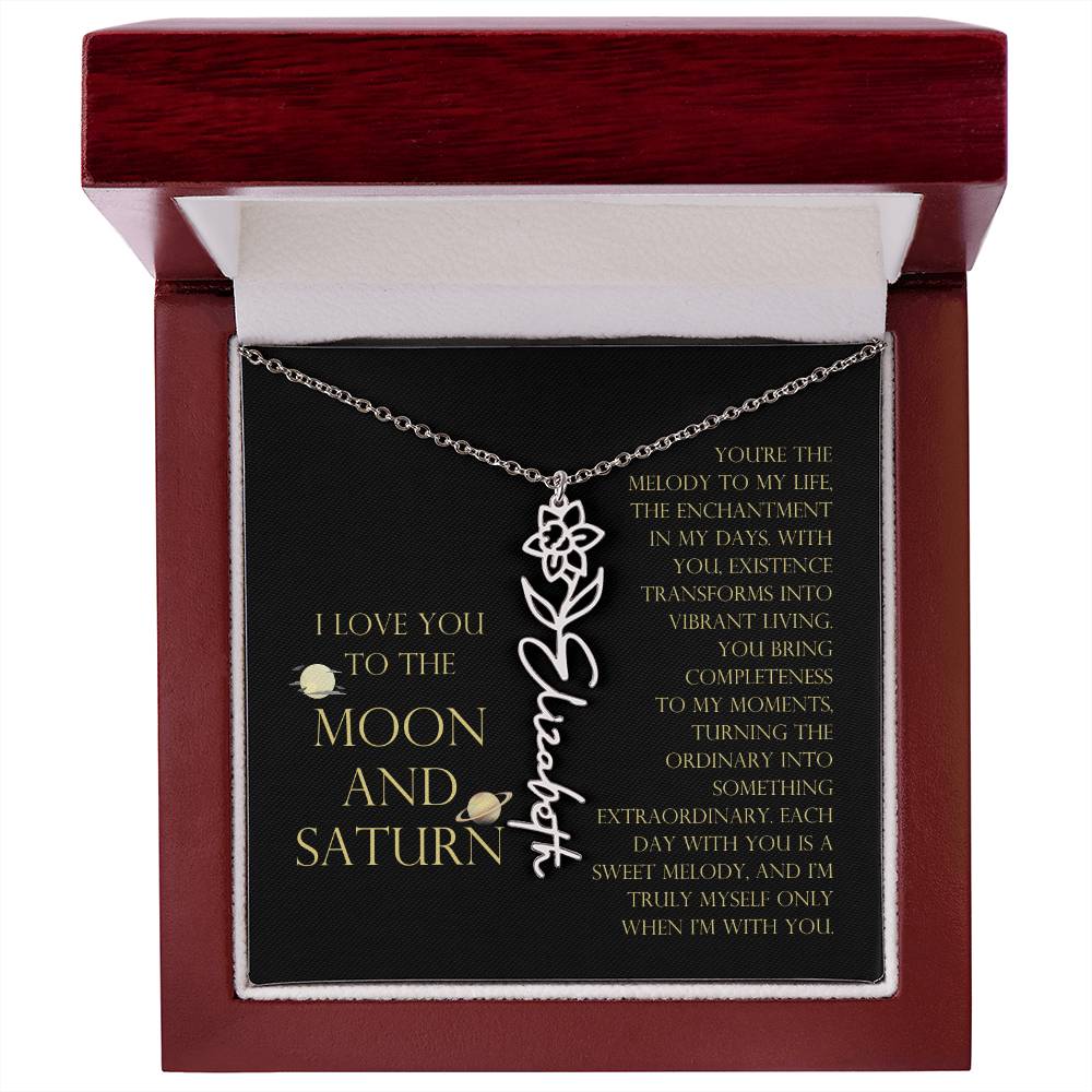 Love You To Moon and Saturn - You Bring Completeness Flower Name Necklace