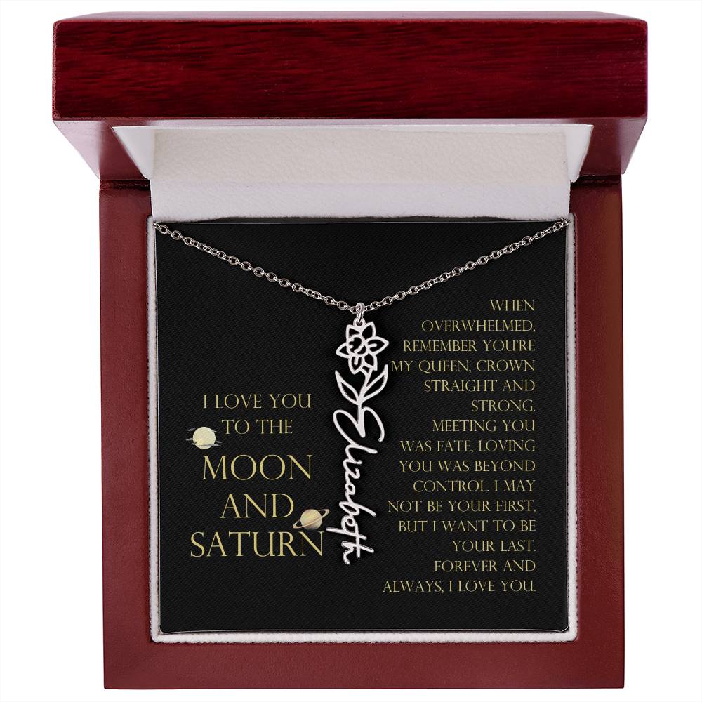 Love You To Moon and Saturn - Be Your Last Flower Name Necklace