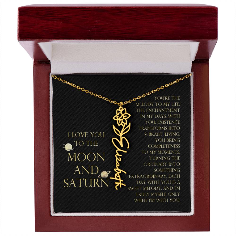 Love You To Moon and Saturn - You Bring Completeness Flower Name Necklace