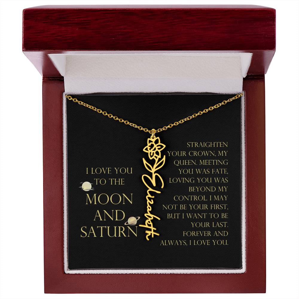 Love You To Moon and Saturn - Loving You Was Beyond My Control Flower Name Necklace