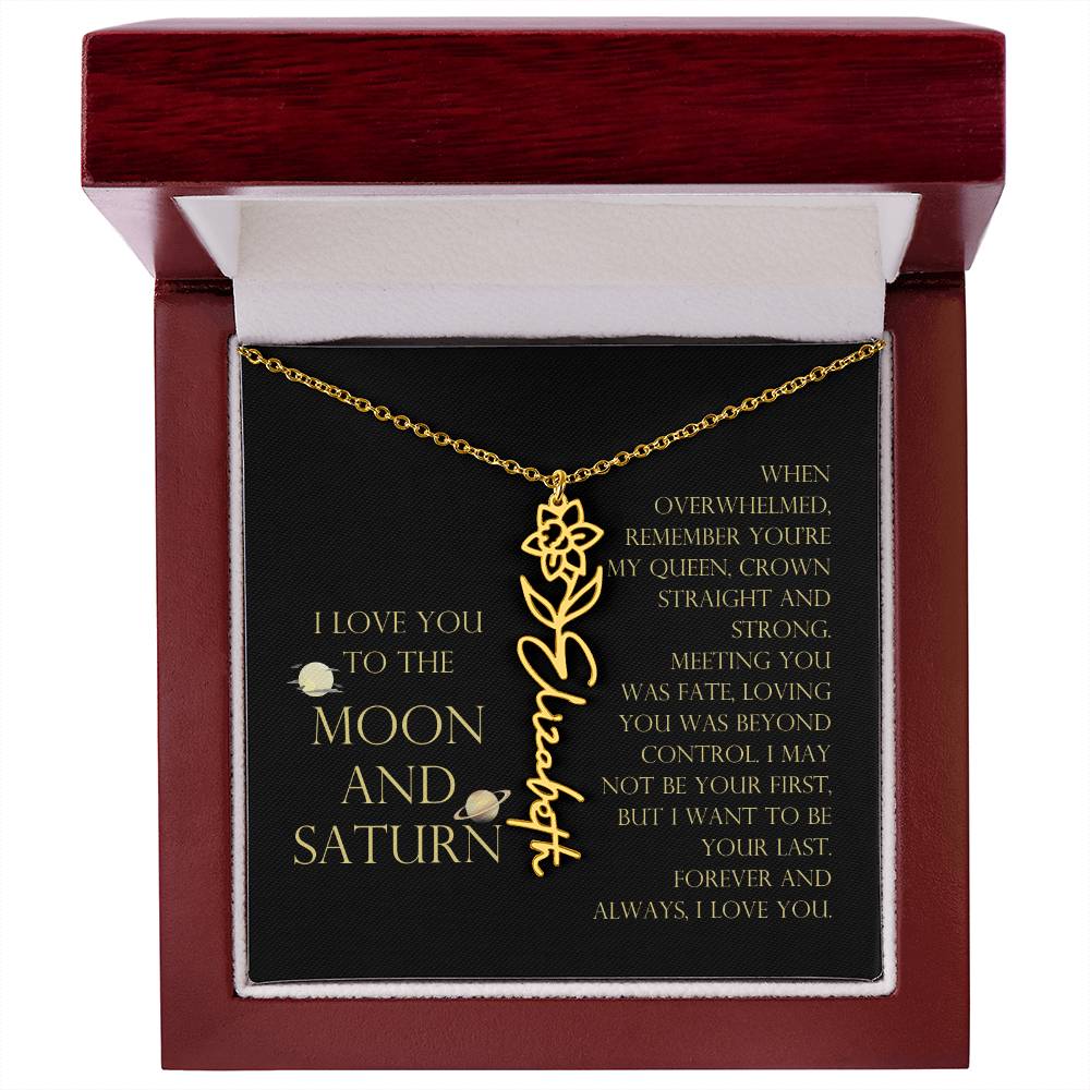 Love You To Moon and Saturn - Be Your Last Flower Name Necklace