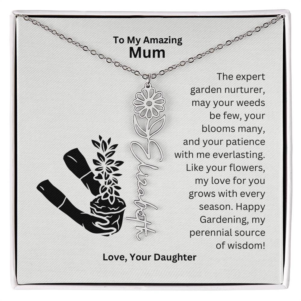 Mum - My love For You Grows With Every Season Flower Name Necklace