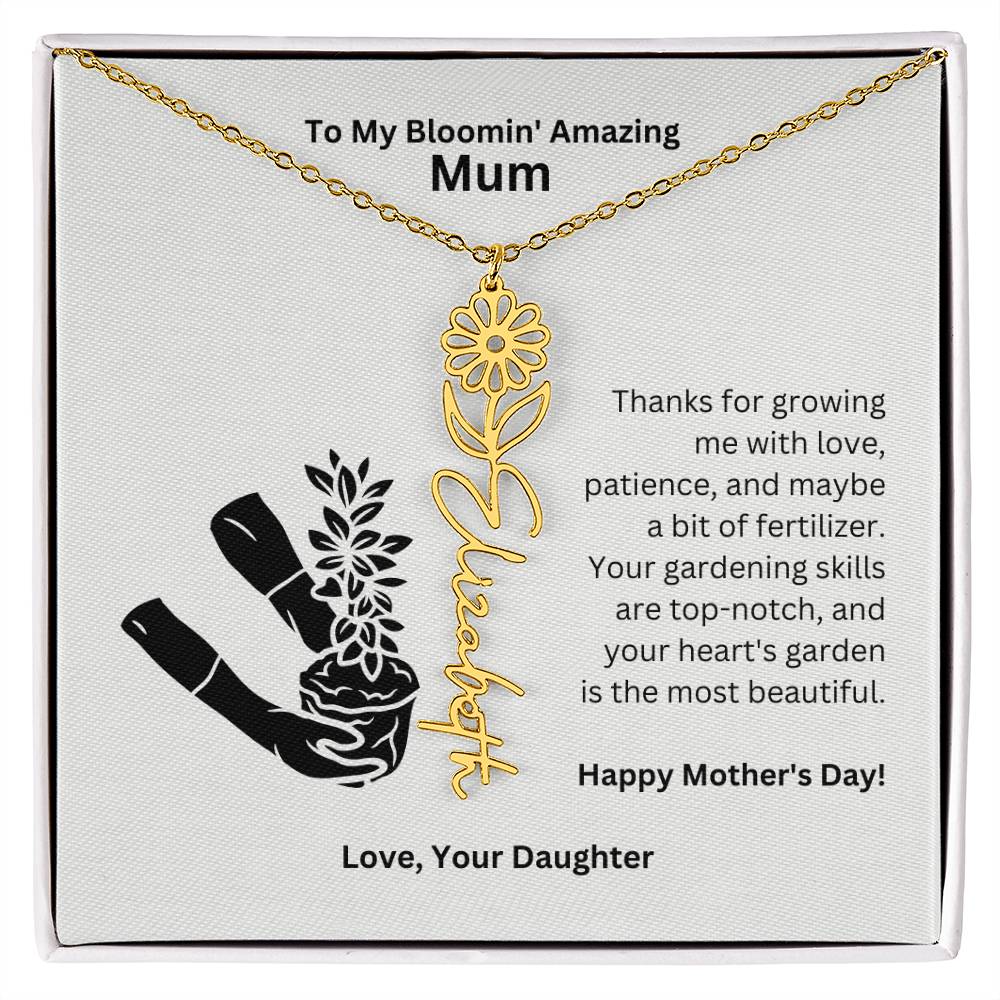 Mum - Growing Me With Love Flower Name Necklace