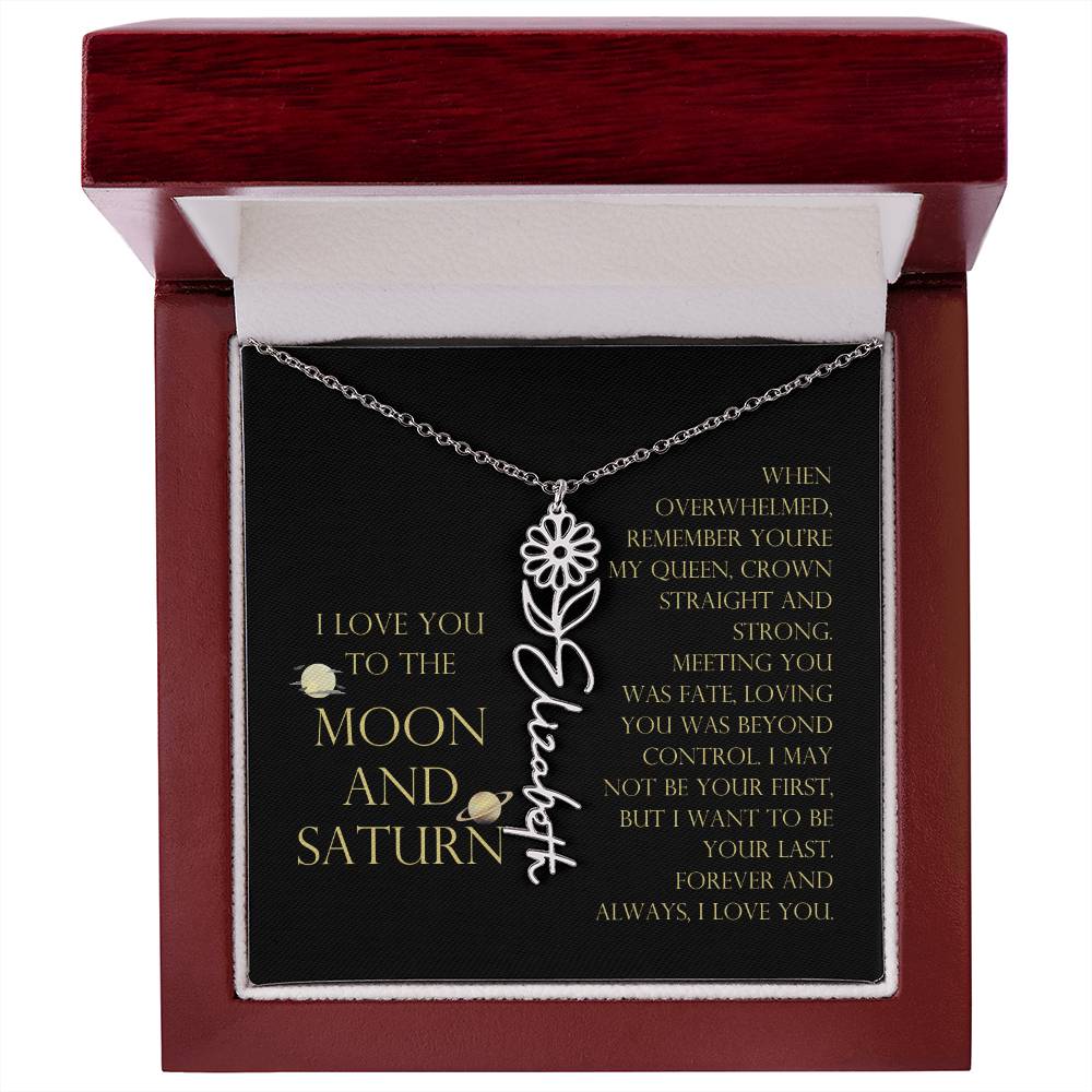 Love You To Moon and Saturn - Be Your Last Flower Name Necklace