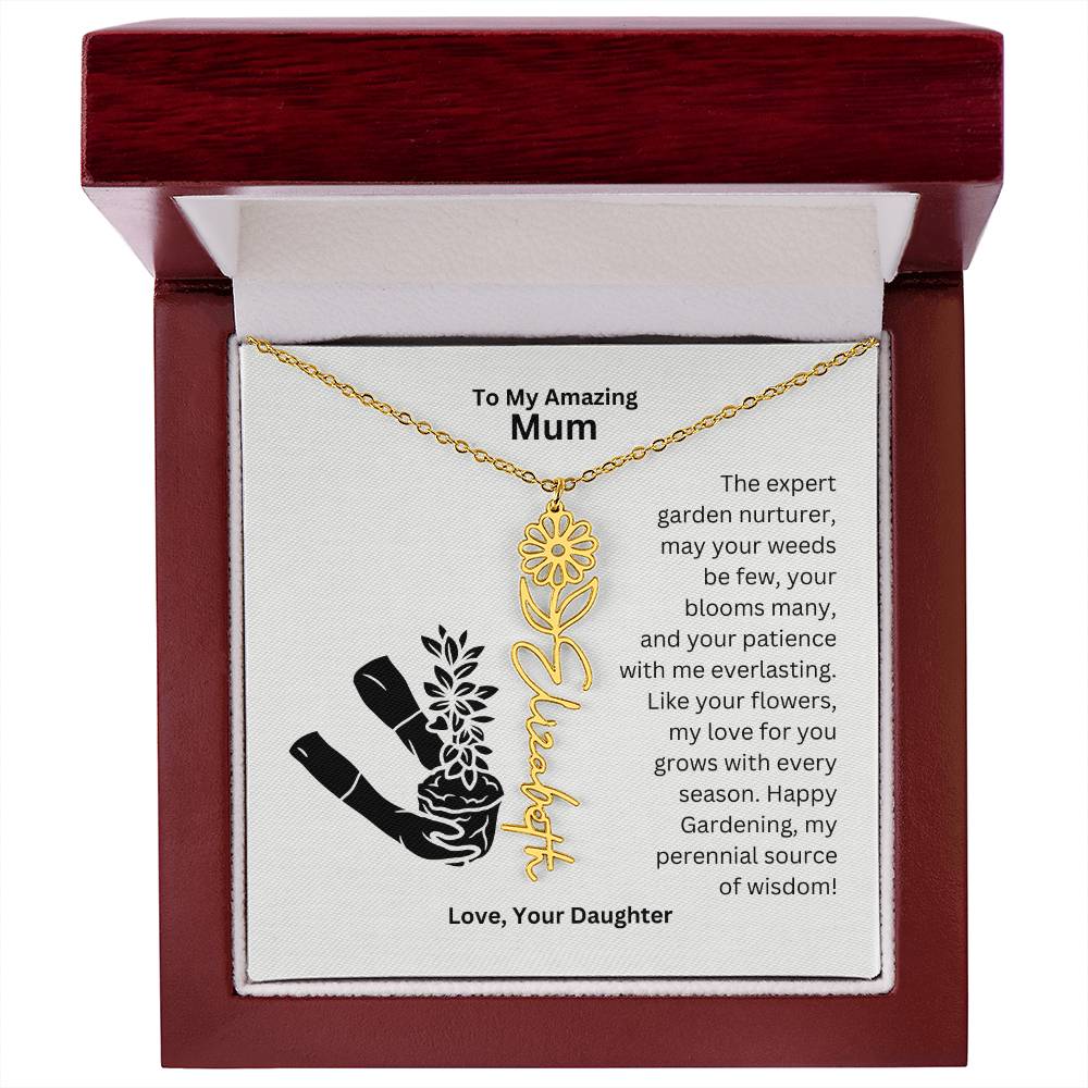 Mum - My love For You Grows With Every Season Flower Name Necklace
