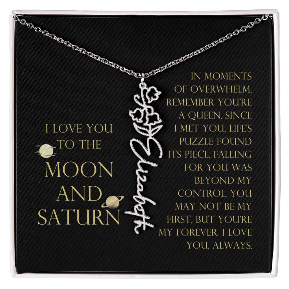 Love You To Moon and Saturn - Life's Puzzle Found It's Piece Flower Name Necklace