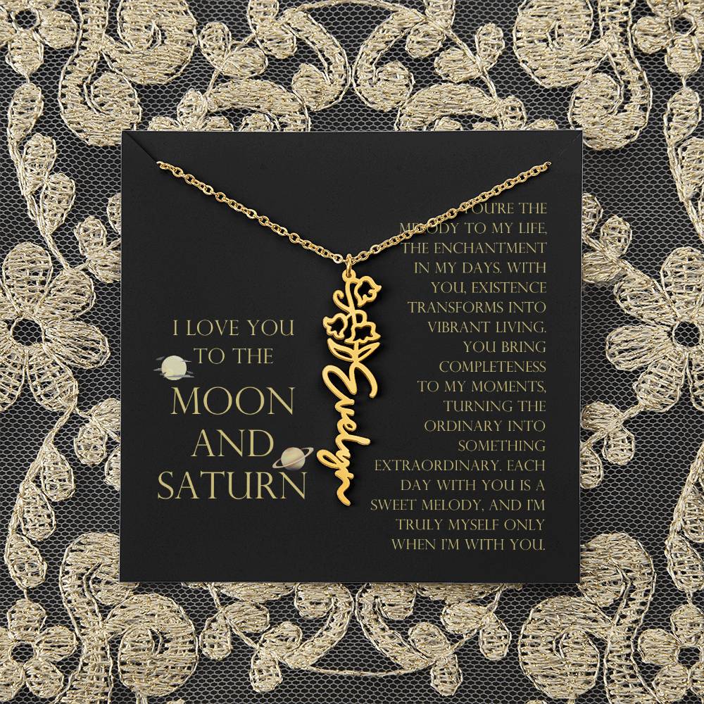 Love You To Moon and Saturn - You Bring Completeness Flower Name Necklace