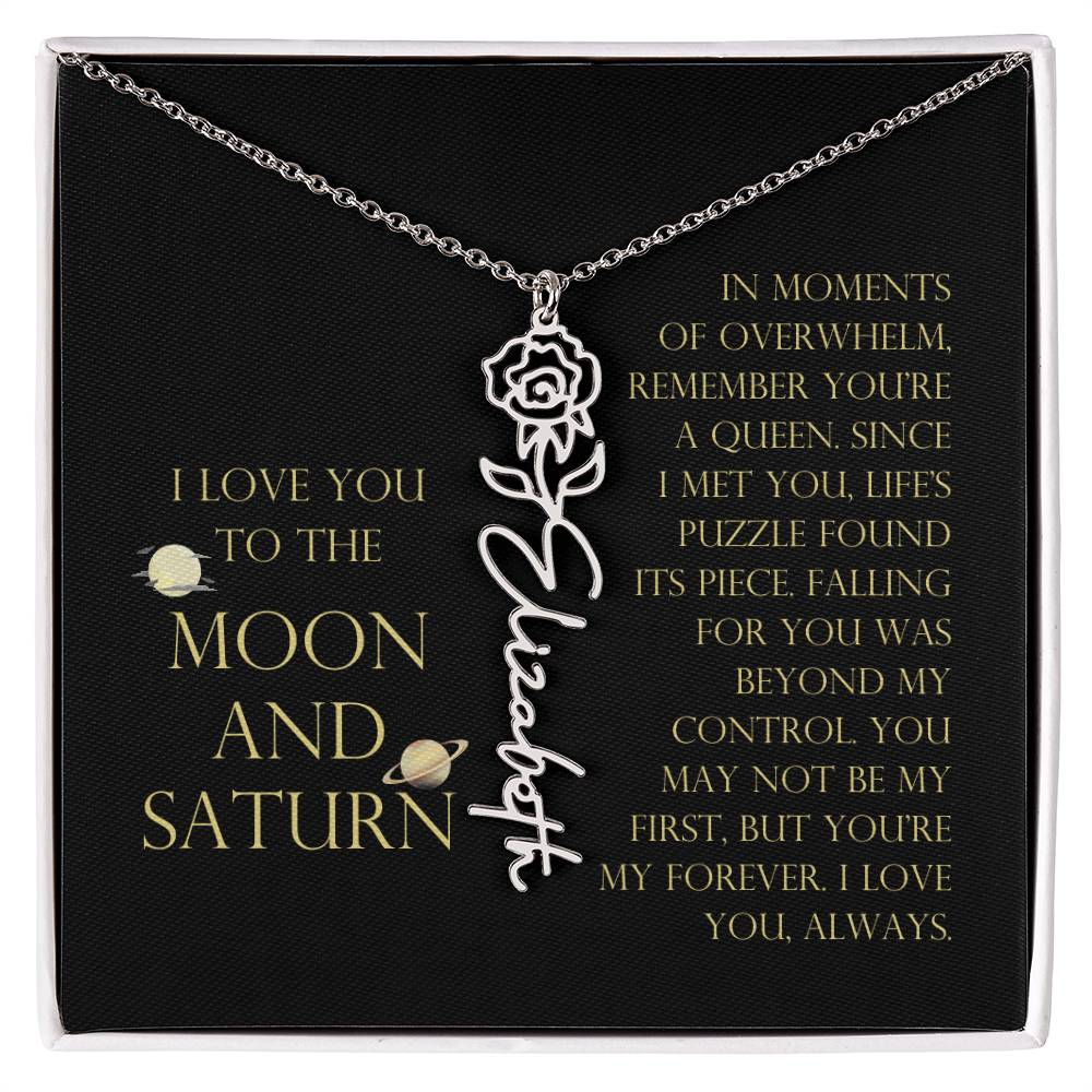 Love You To Moon and Saturn - Life's Puzzle Found It's Piece Flower Name Necklace