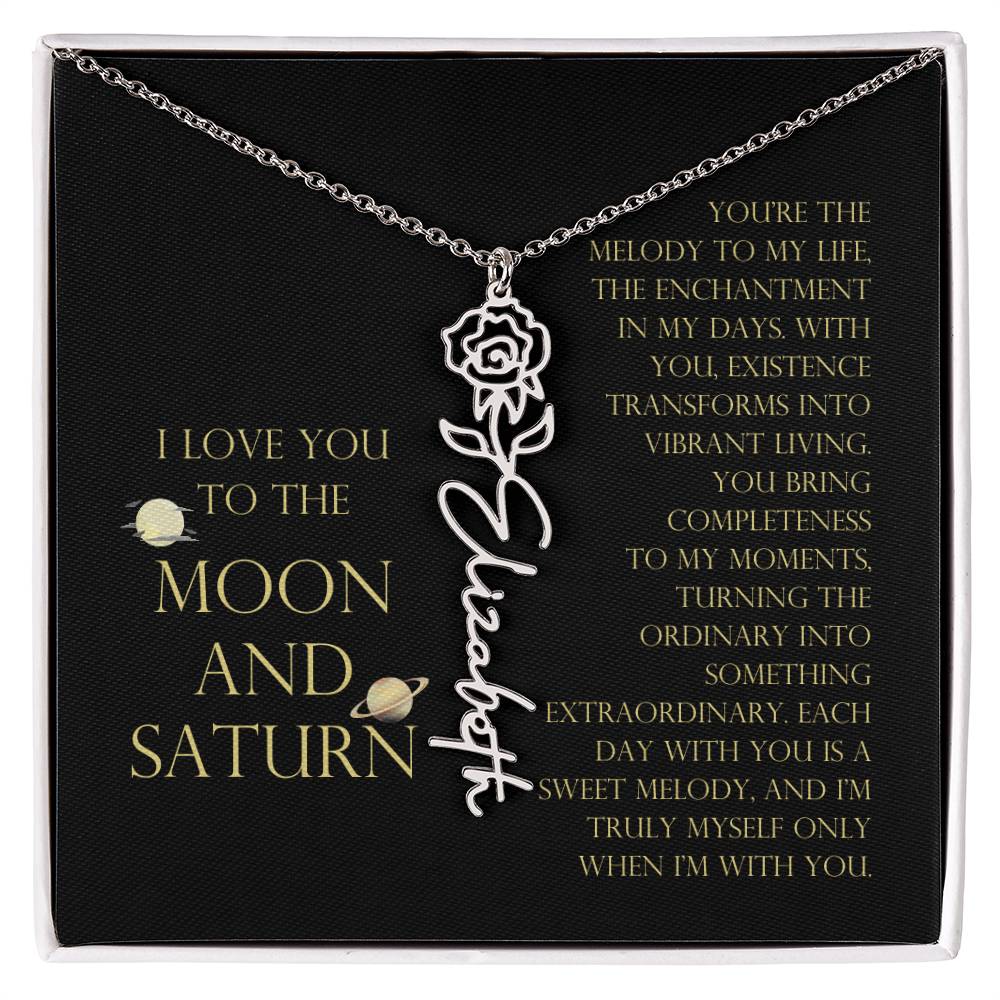 Love You To Moon and Saturn - You Bring Completeness Flower Name Necklace