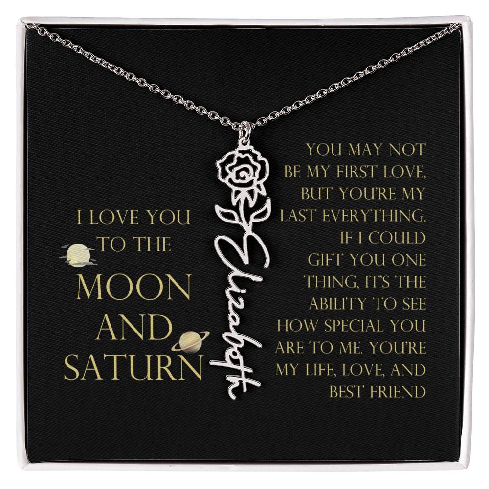 Love You To Moon and Saturn - My Heart Eternally Yours Flower Name Necklace