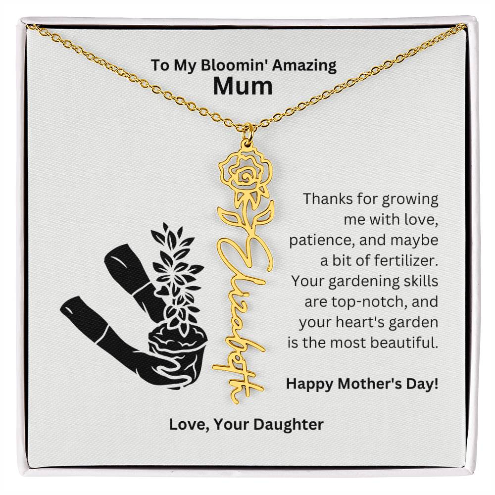 Mum - Growing Me With Love Flower Name Necklace