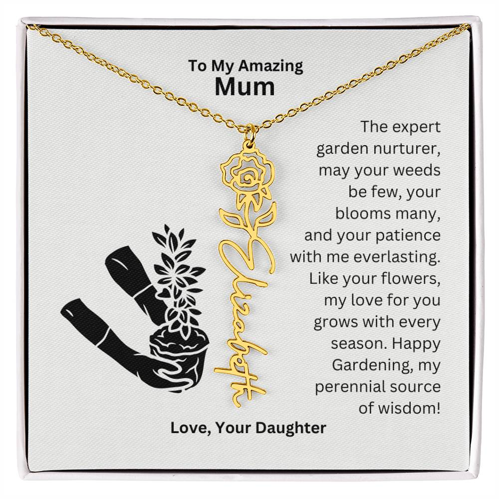 Mum - My love For You Grows With Every Season Flower Name Necklace