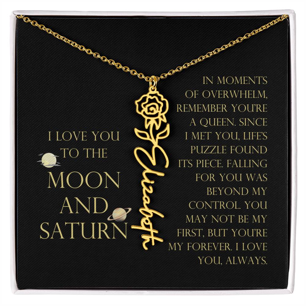 Love You To Moon and Saturn - Life's Puzzle Found It's Piece Flower Name Necklace