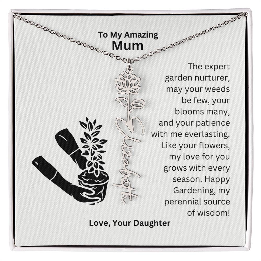 Mum - My love For You Grows With Every Season Flower Name Necklace