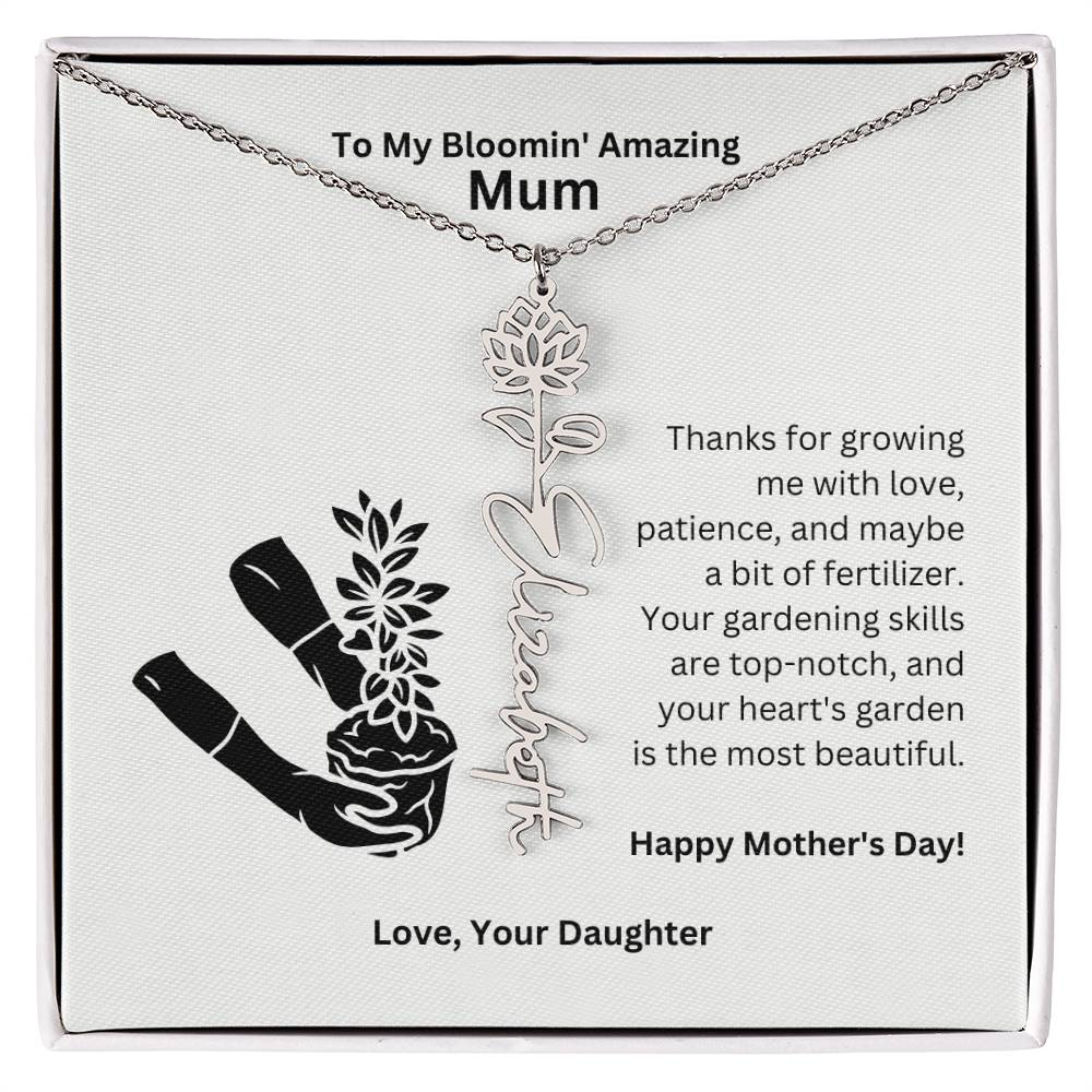 Mum - Growing Me With Love Flower Name Necklace