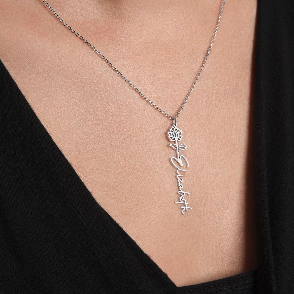 Love You To Moon and Saturn - Loving You Was Beyond My Control Flower Name Necklace
