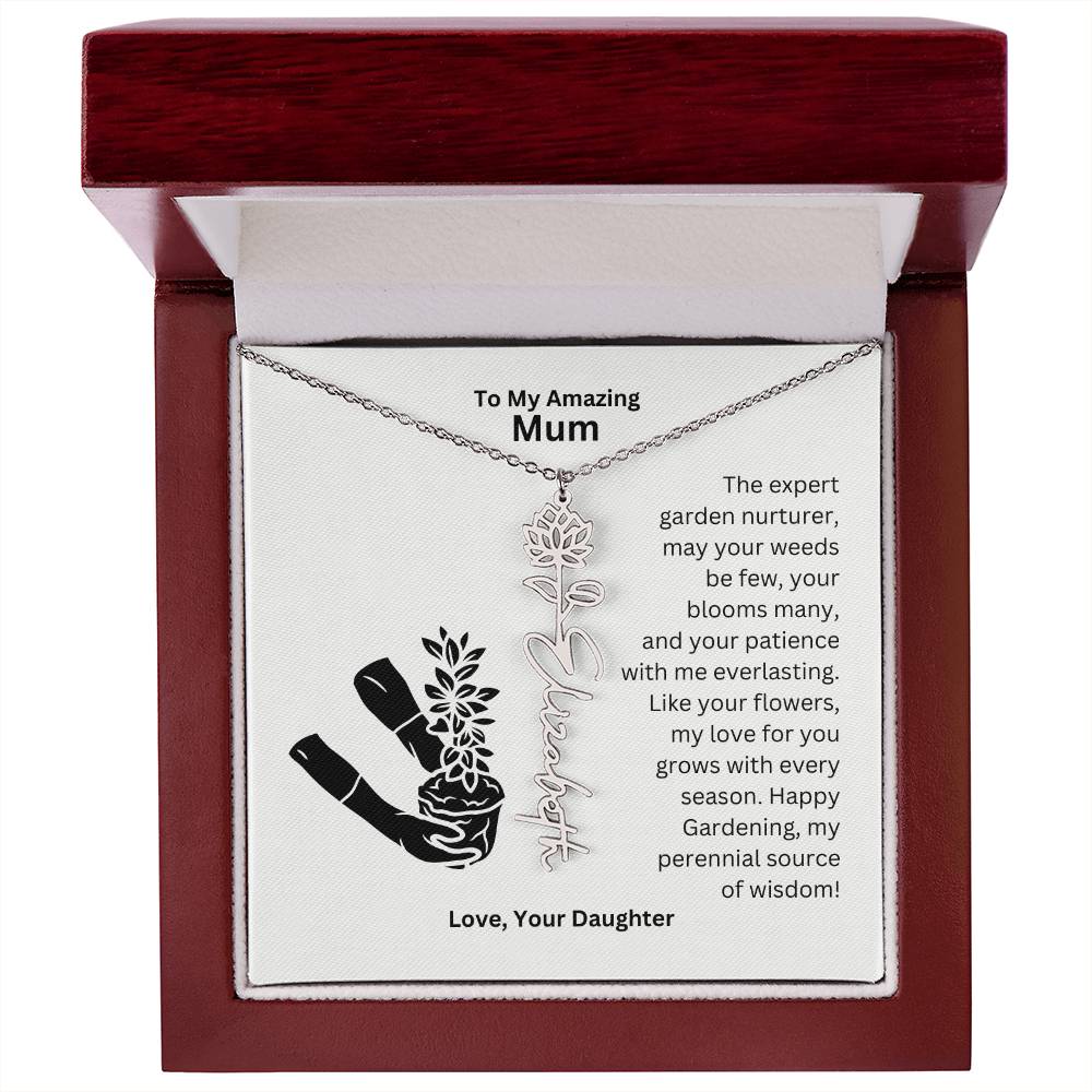 Mum - My love For You Grows With Every Season Flower Name Necklace