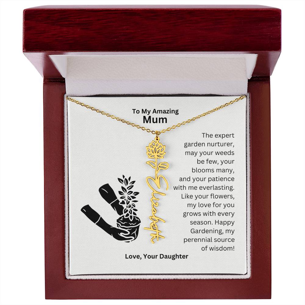 Mum - My love For You Grows With Every Season Flower Name Necklace